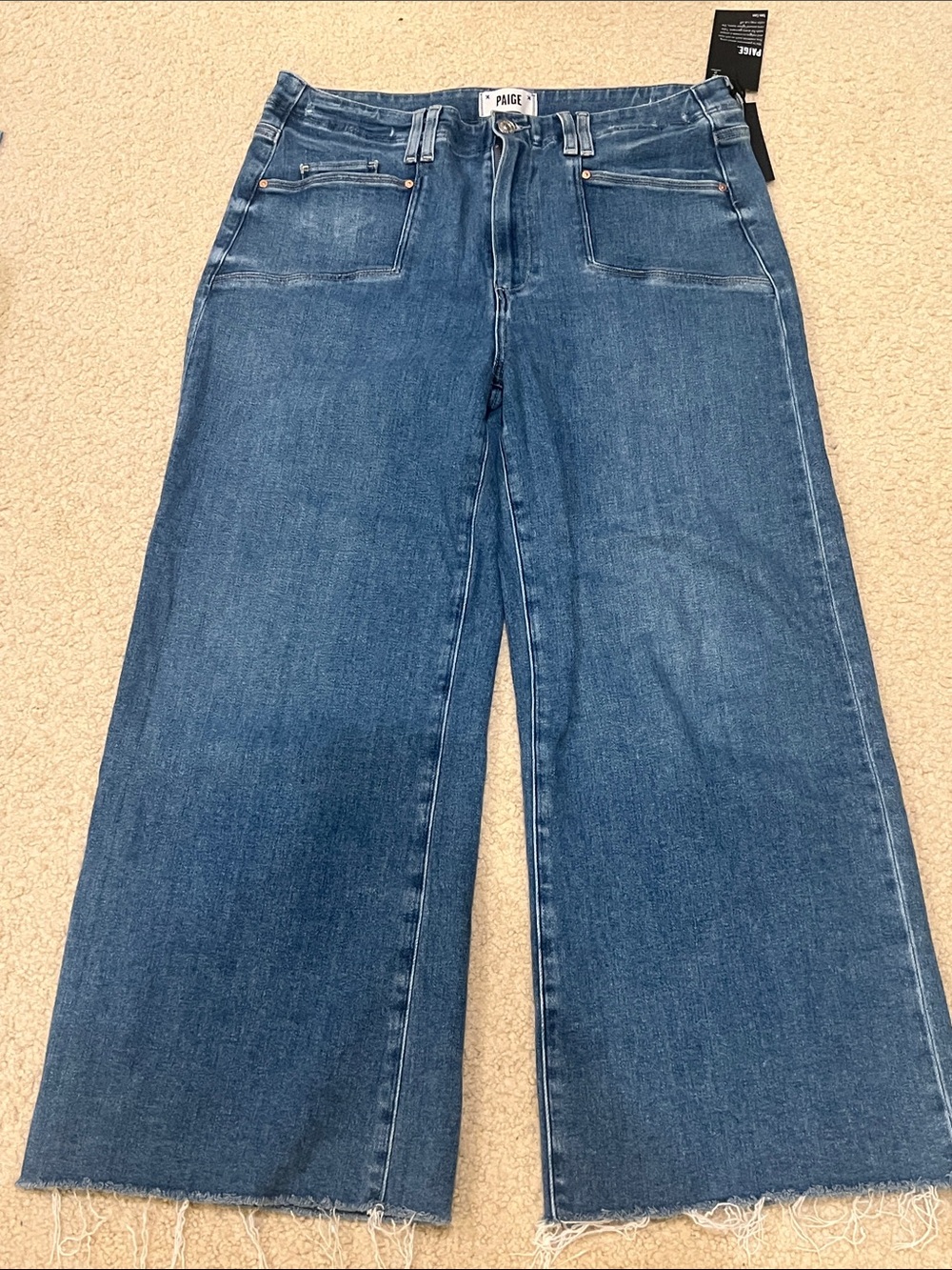 PAIGE Wide Leg Denim Jeans - Medium Blue